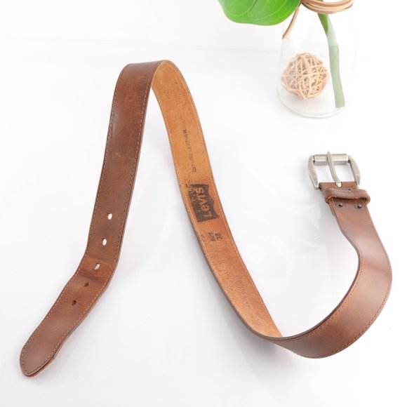 Levi's Belt Medium Brown Genuine Leather Prong Buckle Men 38 Work Casual - Picture 3 of 11